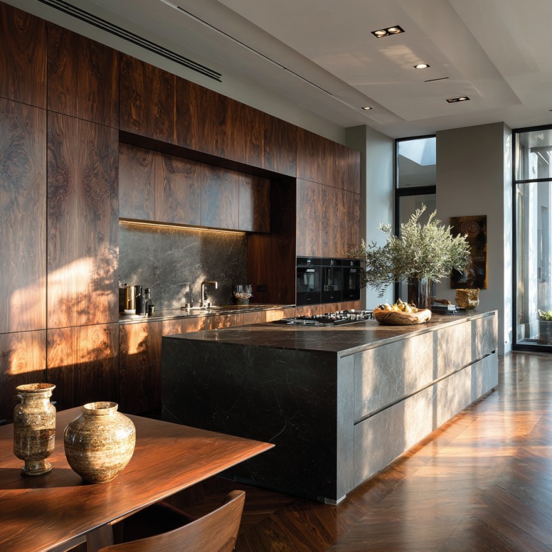 Minimalist Wood Veneer Kitchen Cabinets